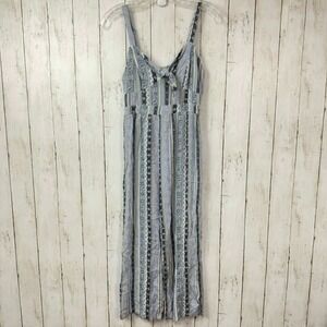 Derek Heart Women's Blue Floral Striped Tie Front Sleeveless Jumpsuit Size S